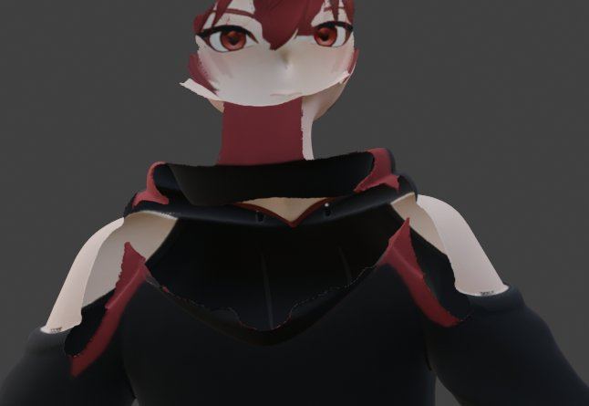 The painted master with its hair hidden: hair paint down the neck, hollow behind