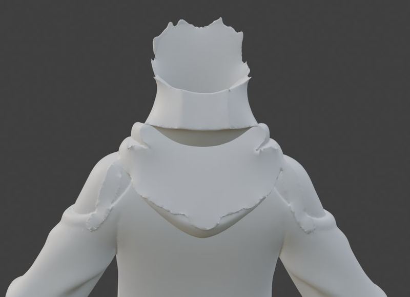 The split-parts mould, bald: the shoulders exist as a flat plate on the hoodie piece