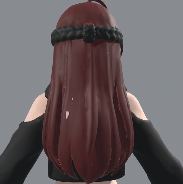 Her hair from behind with small skin-coloured blobs between the strands
