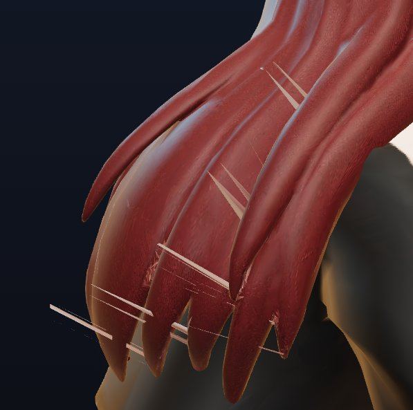 Thin skin-coloured spikes coming out of the ends of her hair on the character select screen